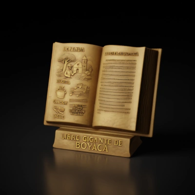 giant book sculpture with engravings.
