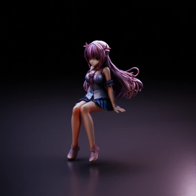 Anime girl figure on rock.