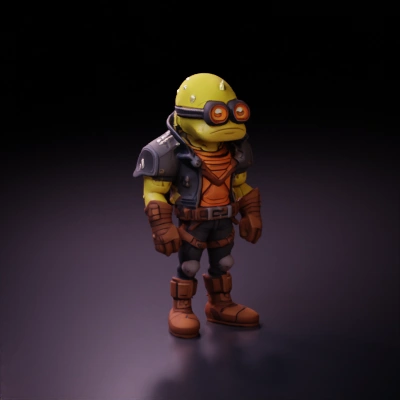 cartoon character in adventure outfit.