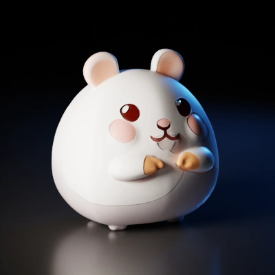 Cartoon smiling mouse, round body, small paws.