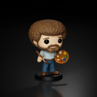 Bob Ross Funko Pop vinyl figure holding palette.