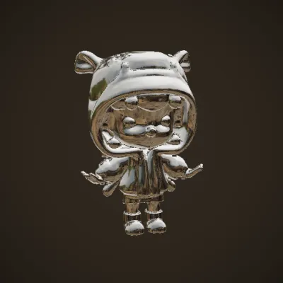 Cartoon child figure, 3D rendered, oversized head. symmetric geometry, smooth edges, complex geometry, character