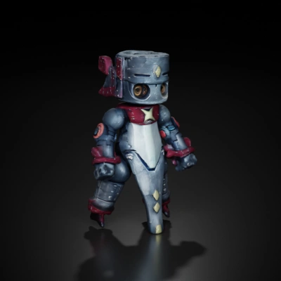 Toy robot with articulated joints, vintage style.