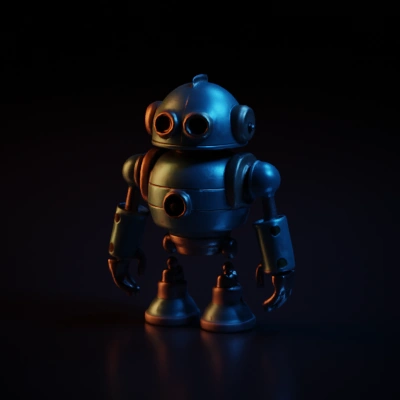 Retro cylindrical robot with round eyes, mechanical arms.