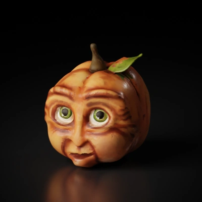 Human face carved onto a pumpkin.