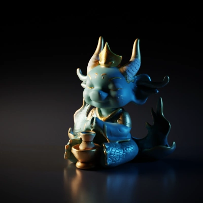Dragon-like meditation figure, ornate and mythical character.