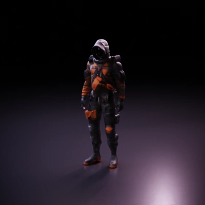 Stealthy futuristic soldier, tactical gear, masked helmet.