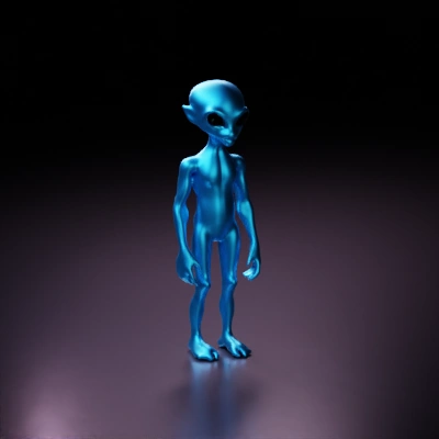 Alien with large eyes, thin physique, humanoid figure. three toes, three fingers, white toe nails, White finger nails, Shiny black eyes