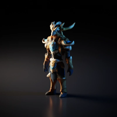 Fantasy armored warrior with bird-like features.