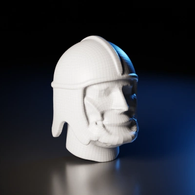 Classical helmet with sculpted face detailing, historical armor. symmetric geometry, complex geometry, sharp edges