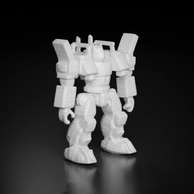 Mech robot with armored plating and articulated joints.