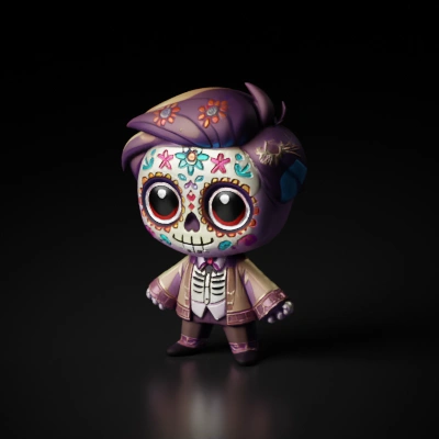 Colorful cartoon skeleton character.