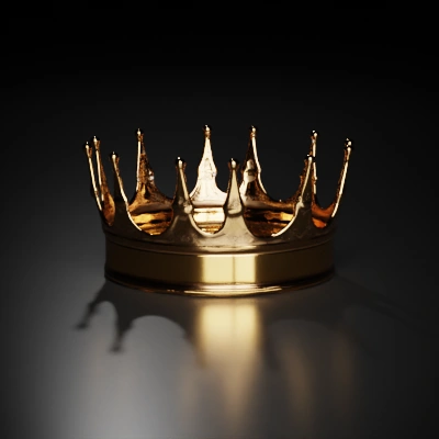 Golden crown with ornate details, regal theme.