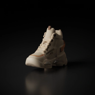 High-top fashion sneaker with sporty design.