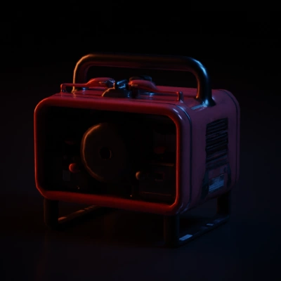 Portable generator with handle and visible engine, functional design.