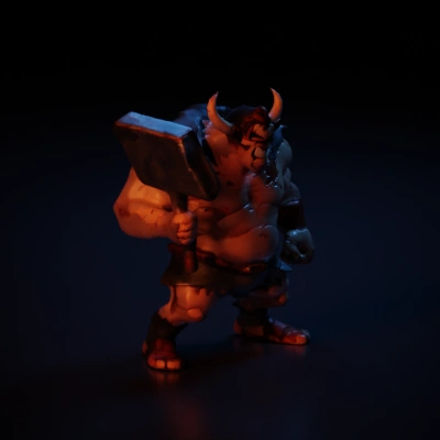 Muscular minotaur with a human sports jock face wielding a massive hammer.