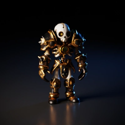 Skeletal armored warrior, glowing chest core.
