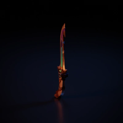 Fantasy sword with ornate design, glowing accents.