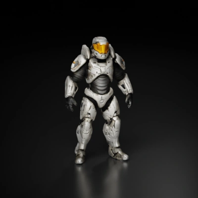Armored futuristic soldier in exosuit combat gear.