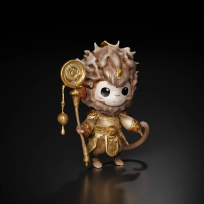 Mythical monkey character with ornate staff.