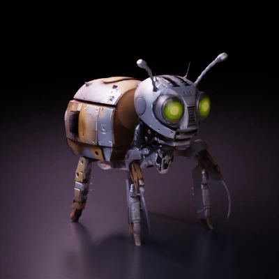 robotic insect with glowing eyes.