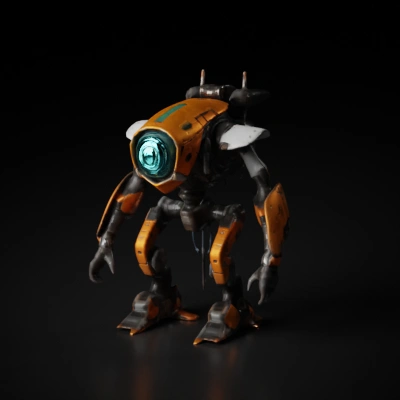 Robot with multiple articulated limbs, technologically advanced.