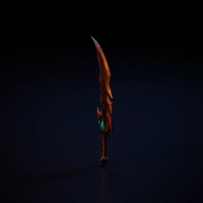 Fantasy sword with glowing blue runes.