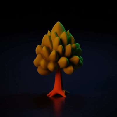 Stylized cartoon tree with round leaves, simple design.