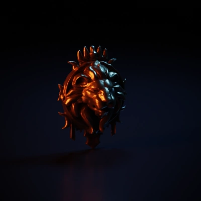 Magnificent lion head sculpture with intricate details.