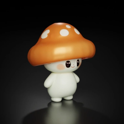 Mushroom-inspired cartoon figure with a big hat.