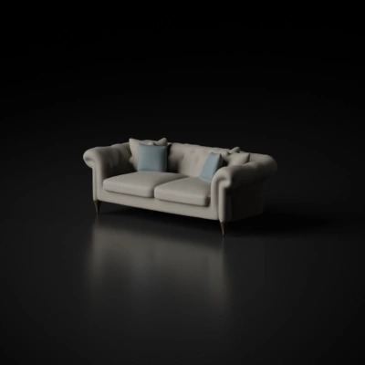 Elegant tufted sofa, plush cushions, classical design.