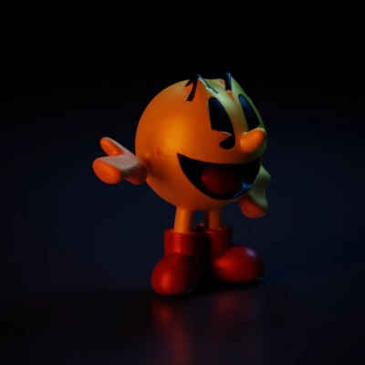 Iconic spherical character with limbs and large mouth.