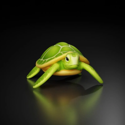 Cartoon turtle, large eyes, friendly expression.