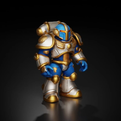 Armored battle-suit with futuristic design.