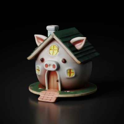 Pig-shaped whimsical house, fairytale design.