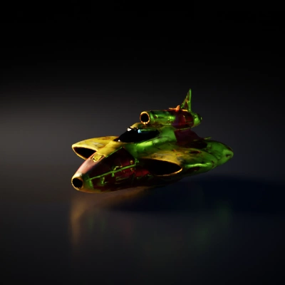 Futuristic spaceship with dual engines, aerodynamic design.