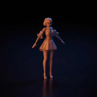 Stylized female character in a pink dress. character, smooth edges, complex geometry