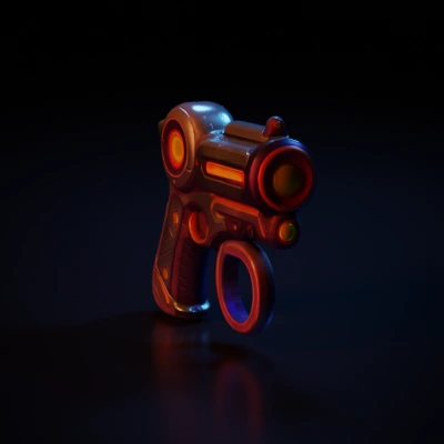Futuristic laser gun with circular elements.