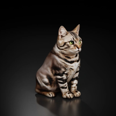 A seated tabby cat.