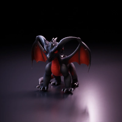 Fantasy dragon with menacing eyes, wings extended, detailed scales.