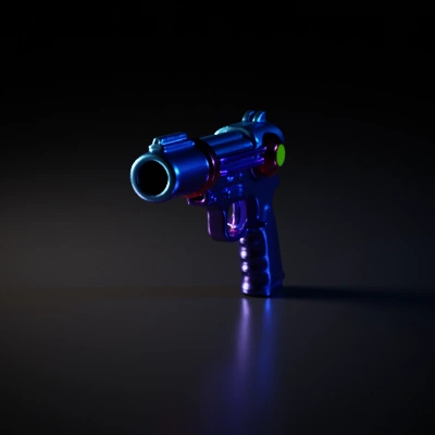 Futuristic blaster pistol with energy barrel.