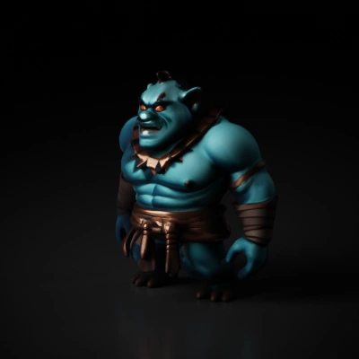 low  poly, stylized, Muscular ogre with menacing expression and tusks.