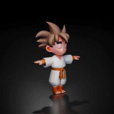 Martial artist child character with spiky hair desatached from his head.