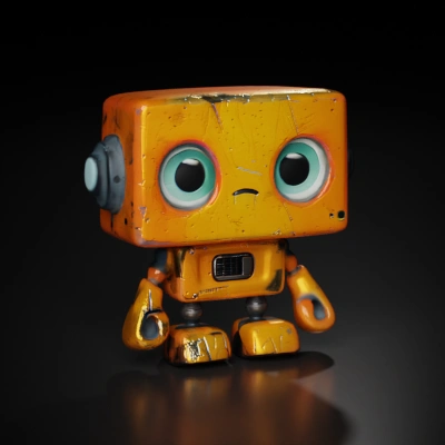 non-metallic mate eyes, rusted body, low reflectivness  body, sharp texture, detailed eyes, centered eyes, serial number on the back of the head