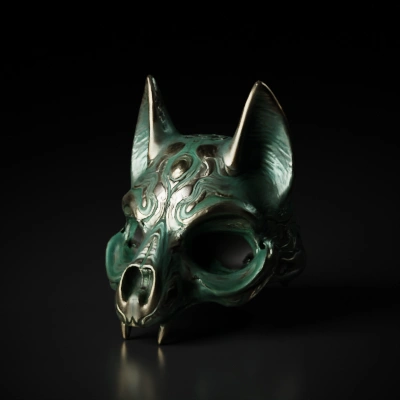 Cat-like mask with intricate design, animal features.