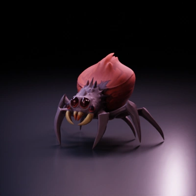 Cartoon spider-like creature with multiple eyes.