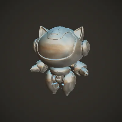Robot cat, futuristic, playful stance. character, smooth edges, symmetric geometry