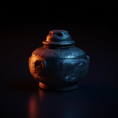 Ornate ancient treasure urn with detailed carvings.