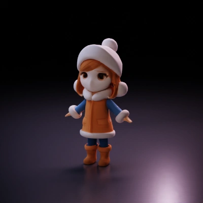 Young character in winter clothing.