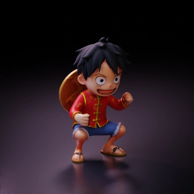 Anime character crouching with a smile.
